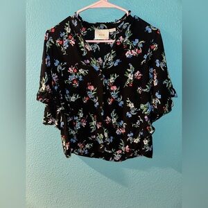 Anthropologie Black Floral Blouse